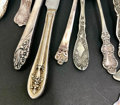 Eclectic 32pc Lot of Antique & Vintage Silver Plate Flatware /b