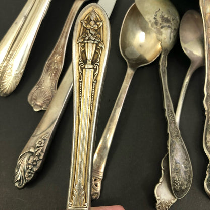 Eclectic 32pc Lot of Antique & Vintage Silver Plate Flatware /b