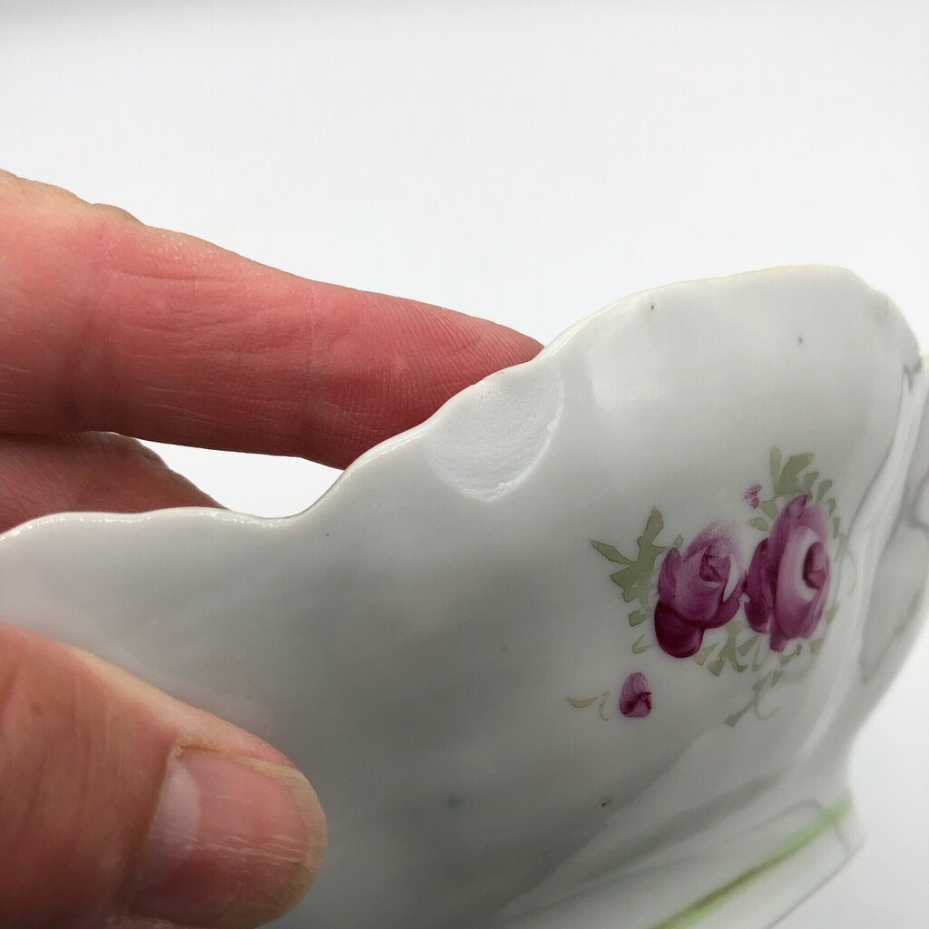 Antique Porcelain PInk Berry Serving Bowl Hand Painted Flowers /ro