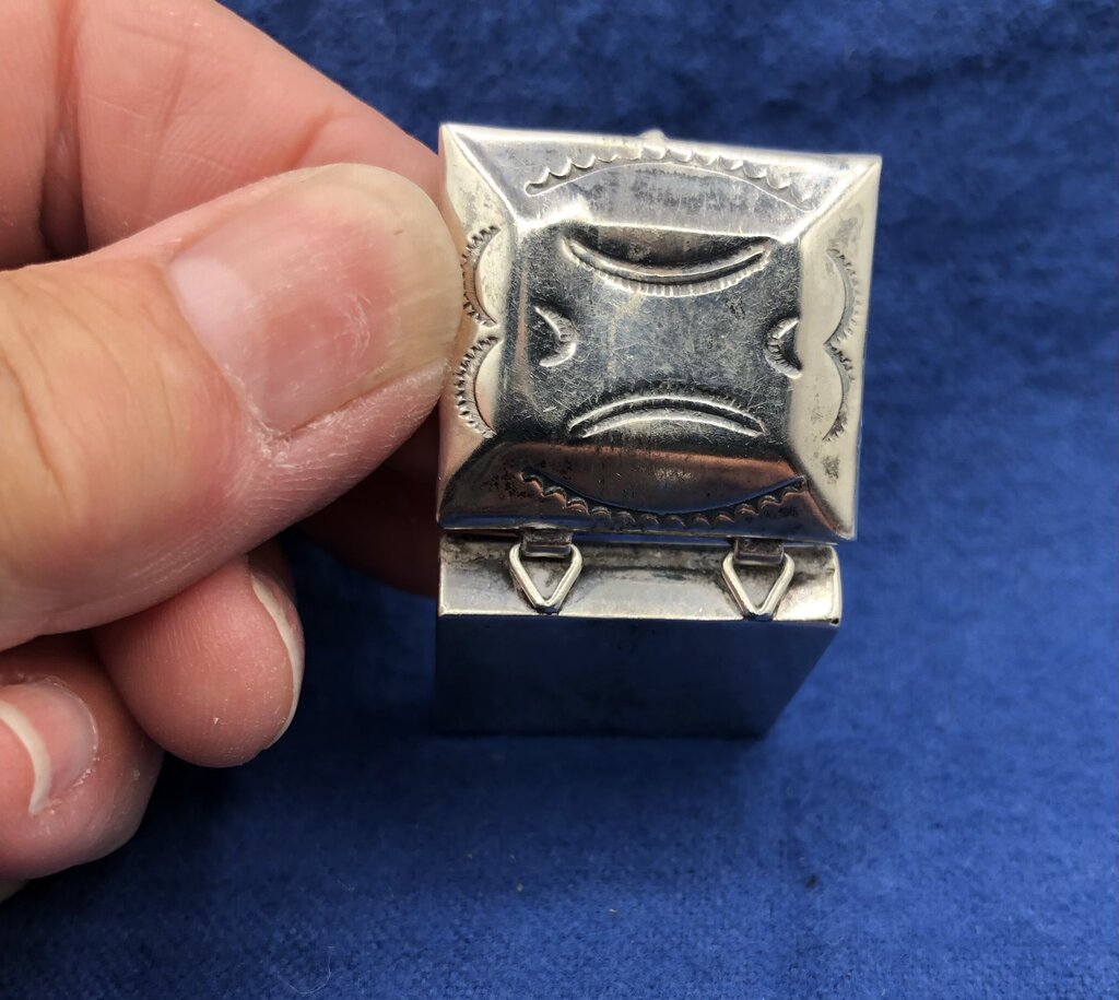 Small Sterling Silver Pill Case w/ Native Amereican Motif /b