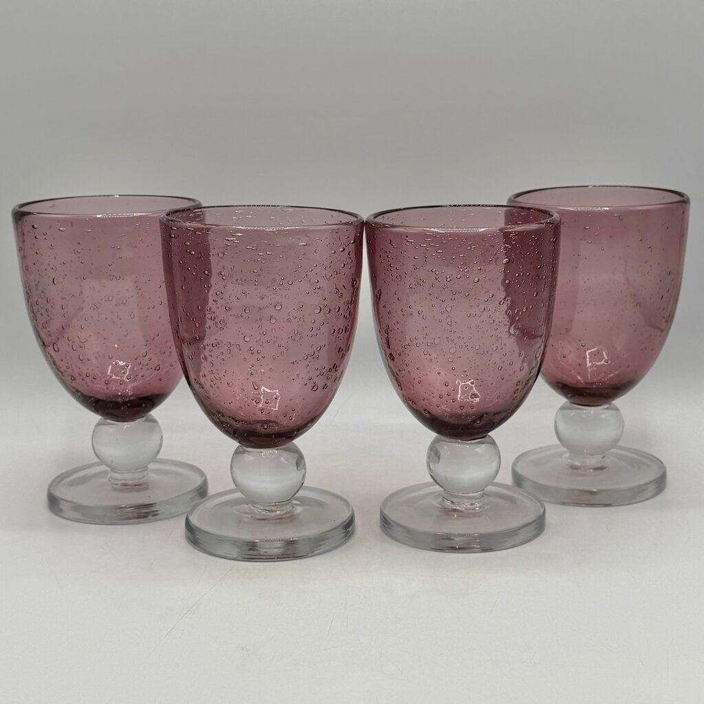 Set Of 4 TAG Ltd Plum Bubble Glass Water Goblets Handblown Discontinued /cb