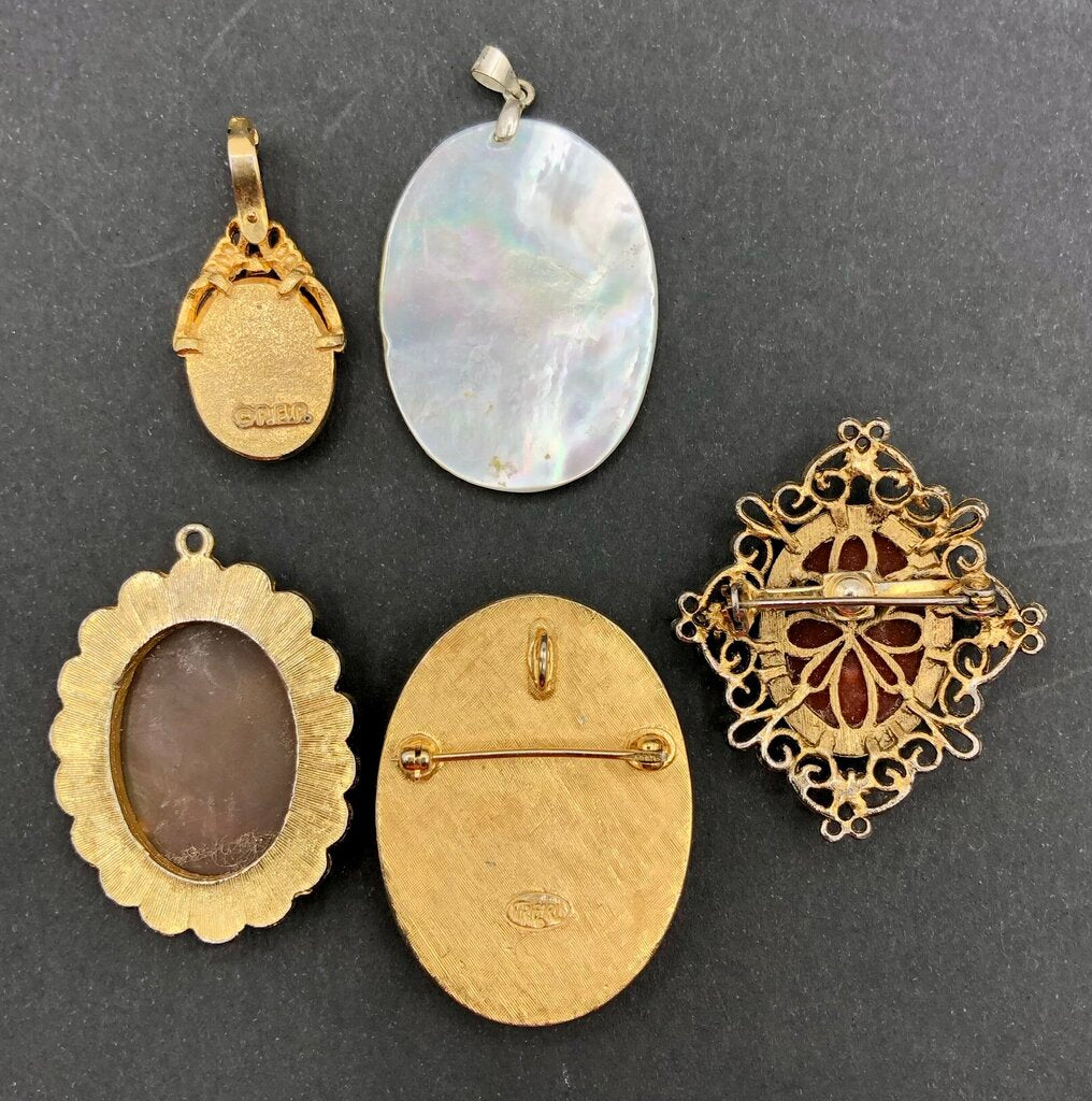 Lot of 5 Vintage Faux Cameo Pendants & Brooches /b