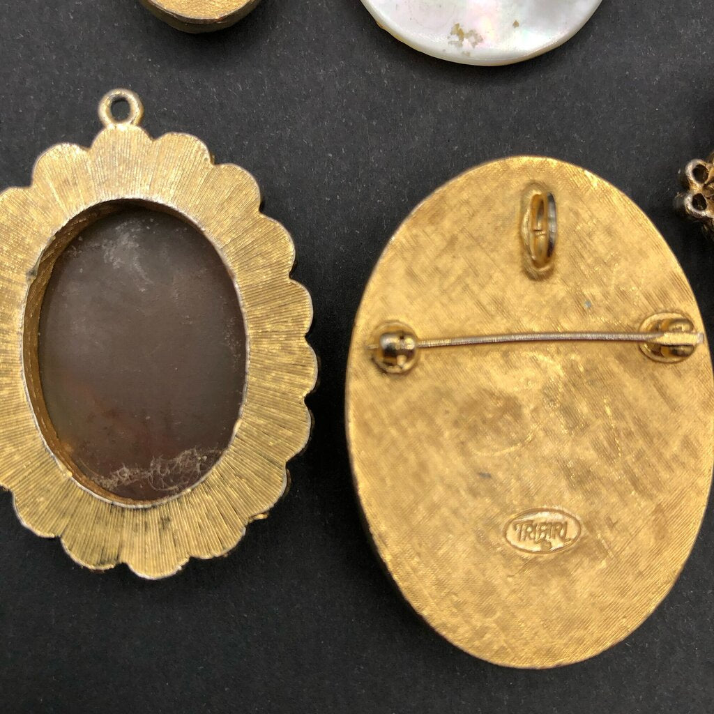 Lot of 5 Vintage Faux Cameo Pendants & Brooches /b