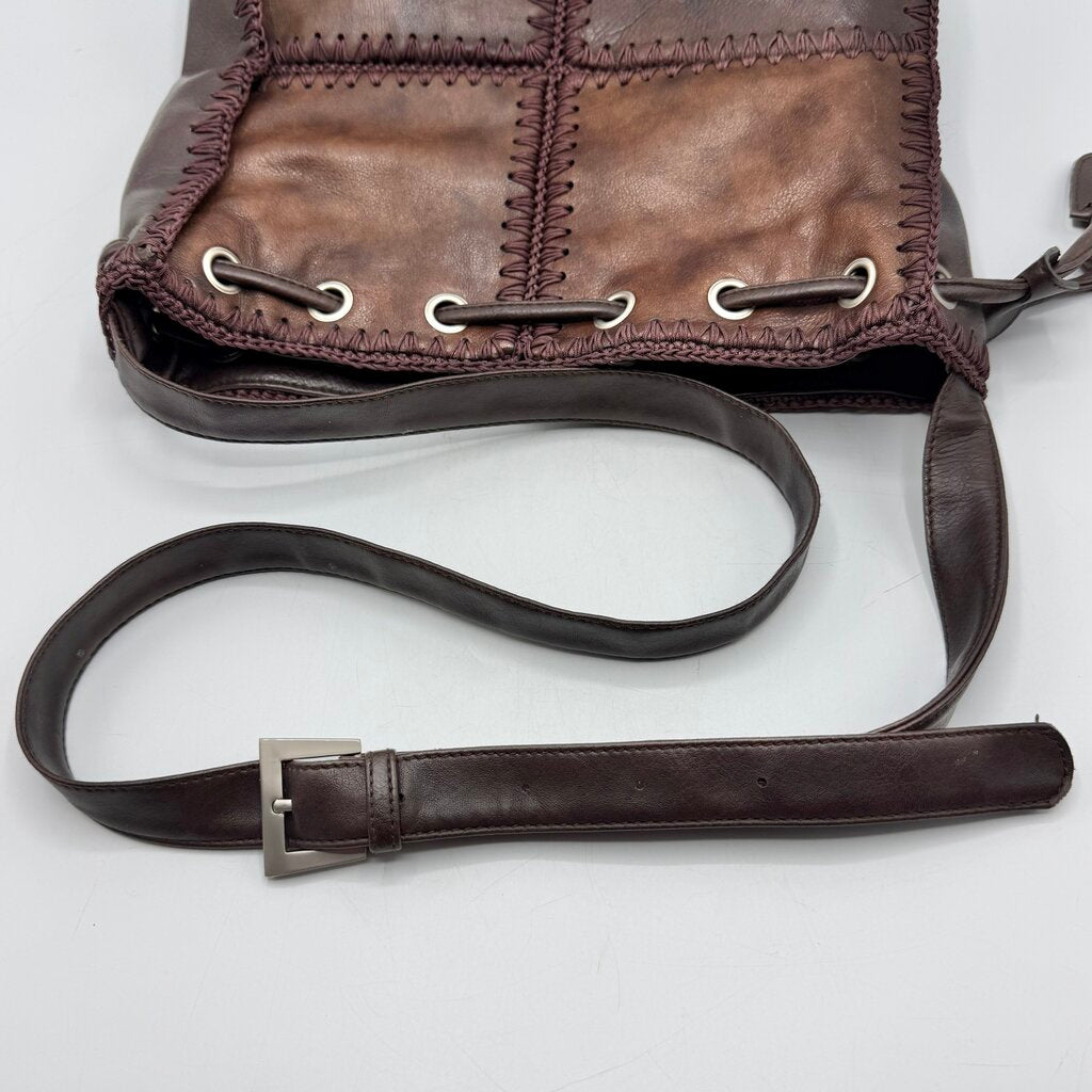 Vintage 1990s Marc Chantal Brown Leather Patchwork Shoulder Bag /cb