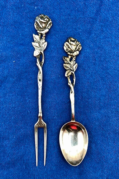 Sweden Sterling Silver Viking Rose Tapas Spoon & Fork Set /b