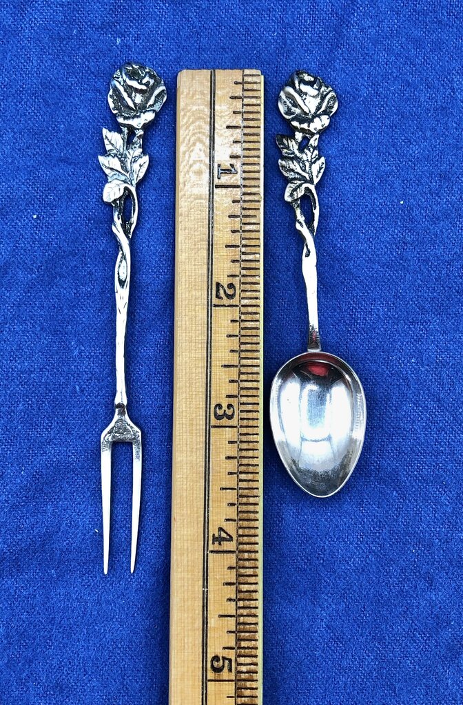 Sweden Sterling Silver Viking Rose Tapas Spoon & Fork Set /b