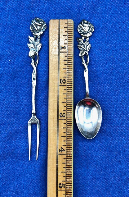 Sweden Sterling Silver Viking Rose Tapas Spoon & Fork Set /b