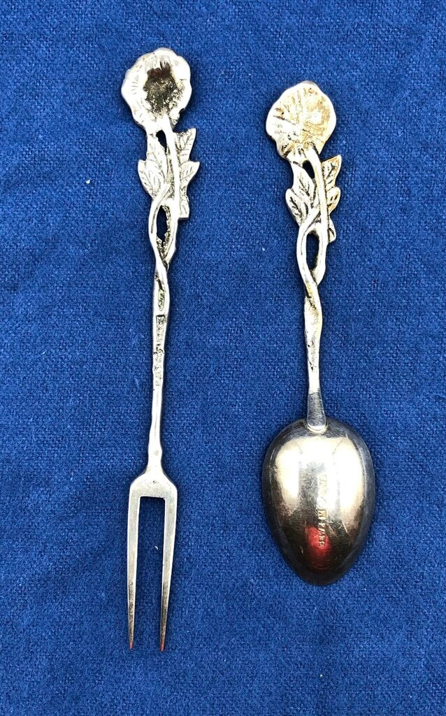 Sweden Sterling Silver Viking Rose Tapas Spoon & Fork Set /b