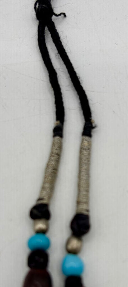 Vtg. Tibetan Style Boho Beaded Necklace with Turquoise and Coral Beads and Other Stone & Silver Toned Beads /j