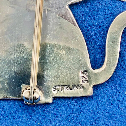 Vtg Sterling Silver Whiskered Cat Brooch /b