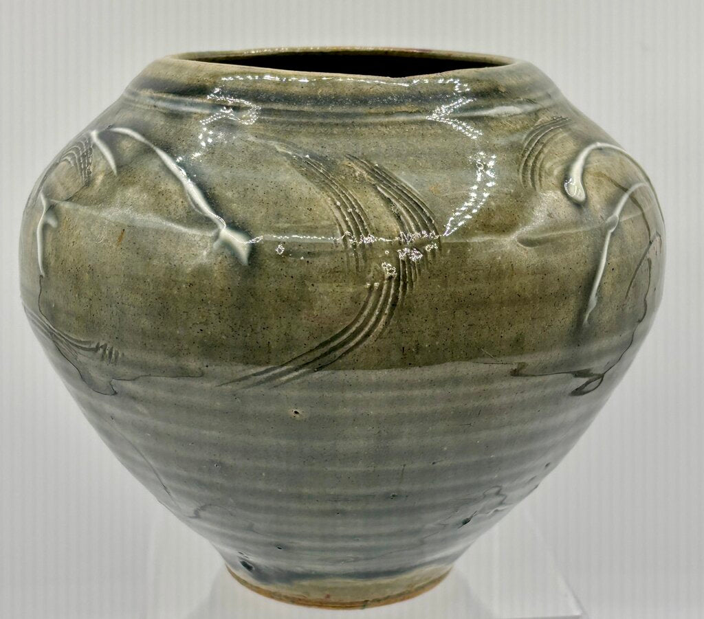 Studio Pottery Jar Surface Decoration Signed /j