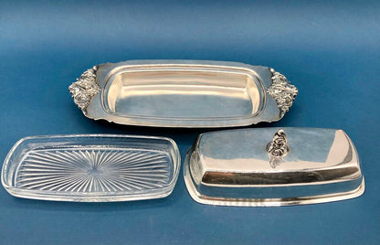 Wallace Silver Plate “Baroque” Covered Butter Dish w/ Glass Insert /b