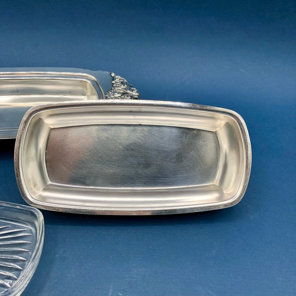 Wallace Silver Plate “Baroque” Covered Butter Dish w/ Glass Insert /b