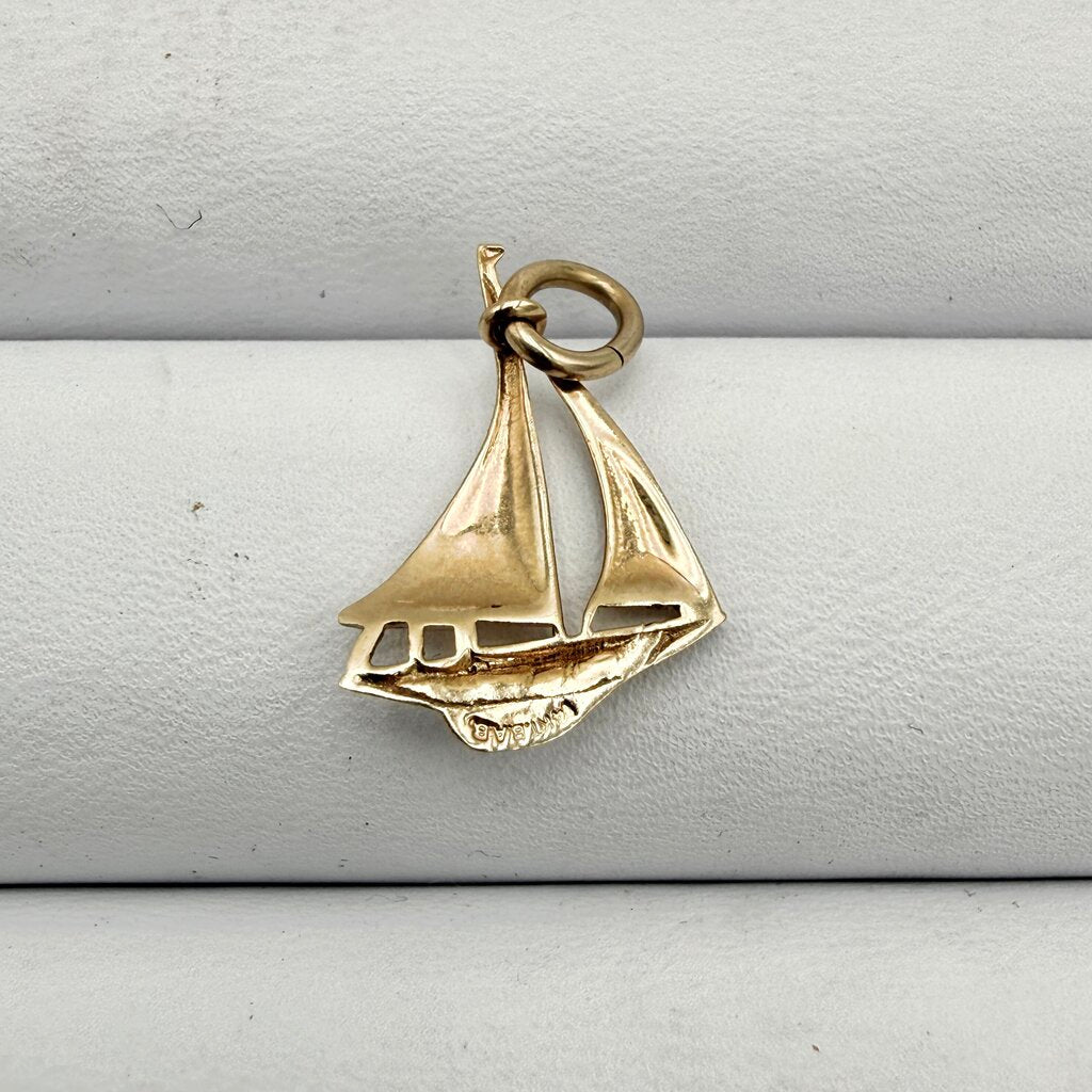 14k Gold Box Chain with Two 14k Sailboat Pendants and Fresh Water Pearl Pendant