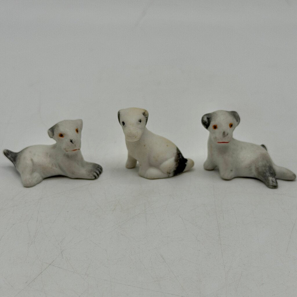 Lot Of 10 Vintage Miniature Bisque Animal Figurines Dog Bunny Cat Horse Penguin /cb