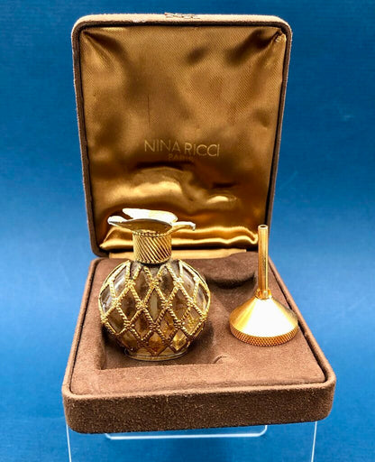 Vtg Nina Ricca Paris L’Air du TEmps Perfume Flacon Bottle w/ Funnel & Case /b