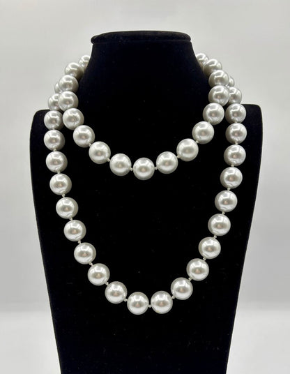 Set of 2 Chunky Faux Pearl Necklaces Grey Toned /j