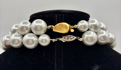 Set of 2 Chunky Faux Pearl Necklaces Grey Toned /j