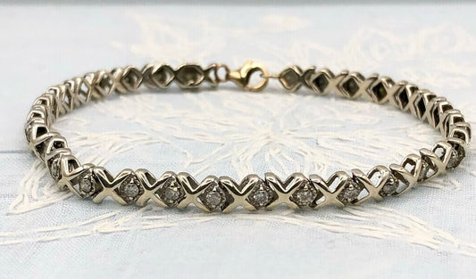 925 Sterling ~ Diamond & 18K Gold Tennis Bracelet /b