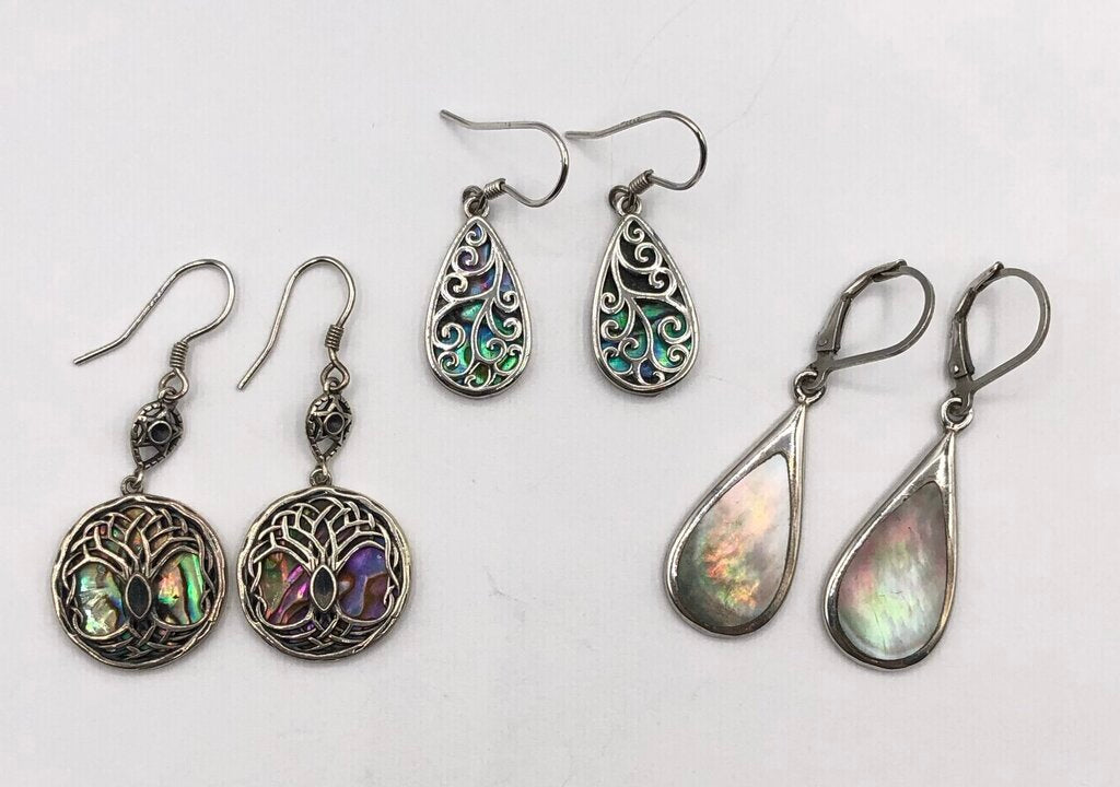 3pr Sterling Silver & Abalone Dangle Earrings /b