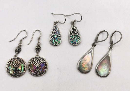 3pr Sterling Silver & Abalone Dangle Earrings /b