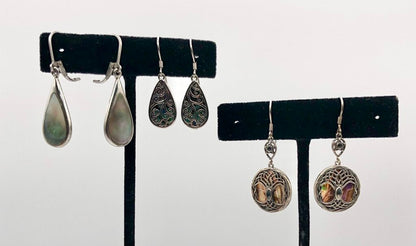 3pr Sterling Silver & Abalone Dangle Earrings /b