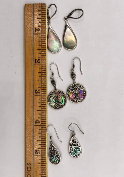 3pr Sterling Silver & Abalone Dangle Earrings /b
