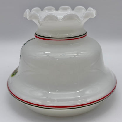 Vintage Brass Hurricane Parlor Lamp w/White Glass Ruffled Christmas Tree Shade 14 1/2” /cb