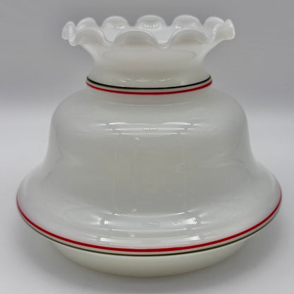 Vintage Brass Hurricane Parlor Lamp w/White Glass Ruffled Christmas Tree Shade 14 1/2” /cb