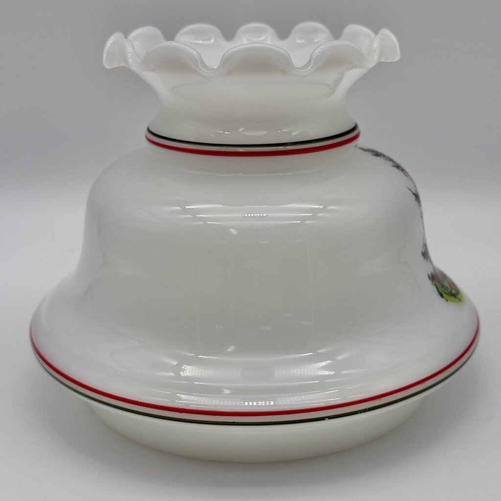 Vintage Brass Hurricane Parlor Lamp w/White Glass Ruffled Christmas Tree Shade 14 1/2” /cb