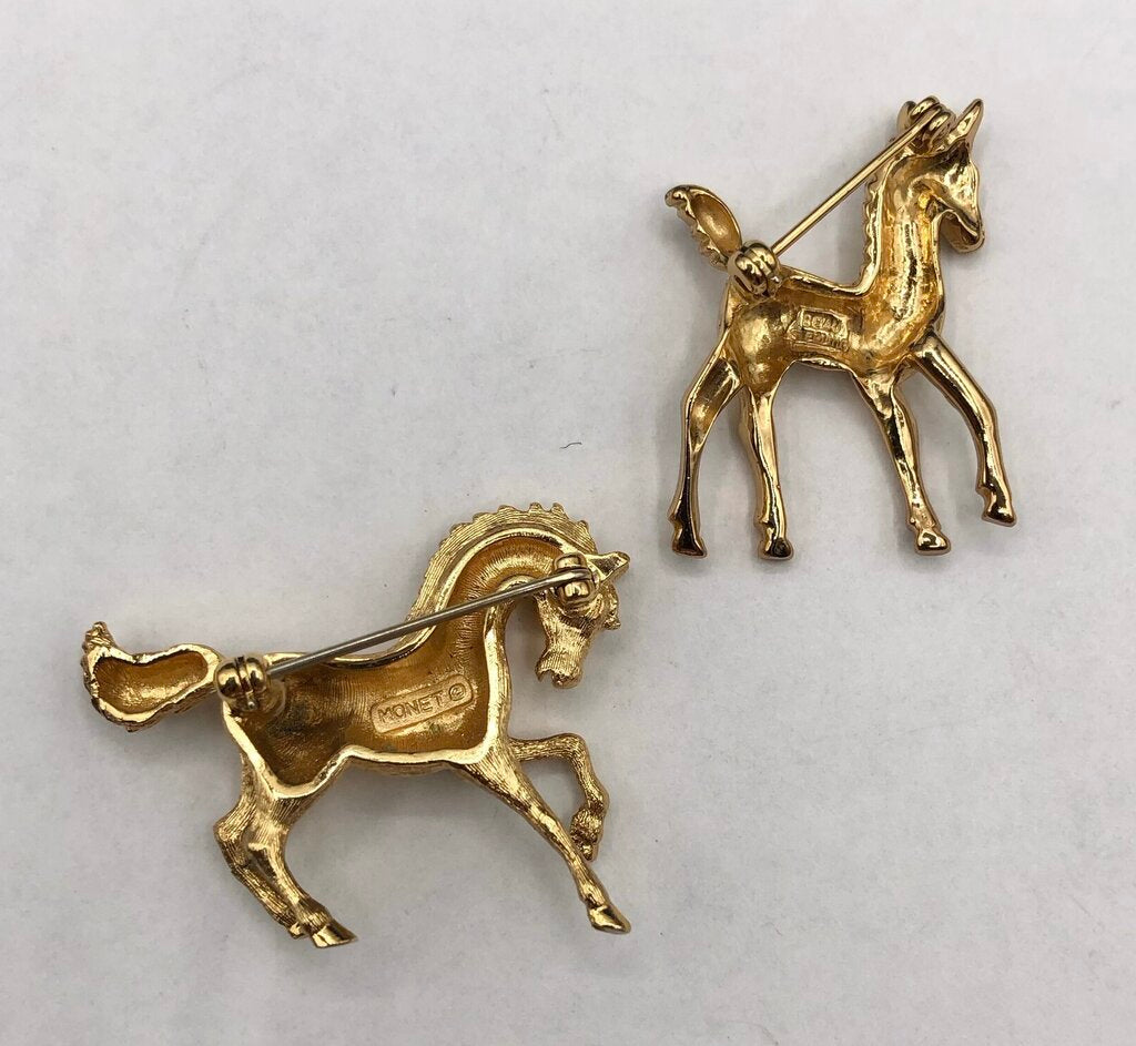 Pair Equestrian Horse Brooches/ Monet & Beau Sterling Silver /b