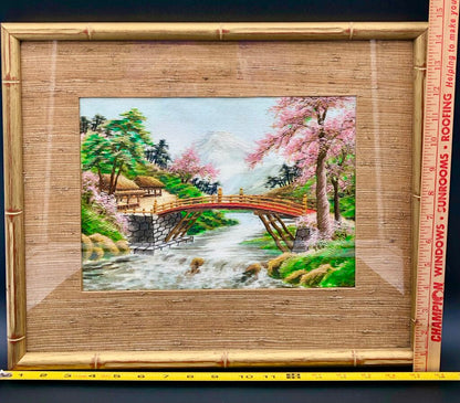 Vtg Japanese Silk Embroidery Mt. Fuji Landscape /b