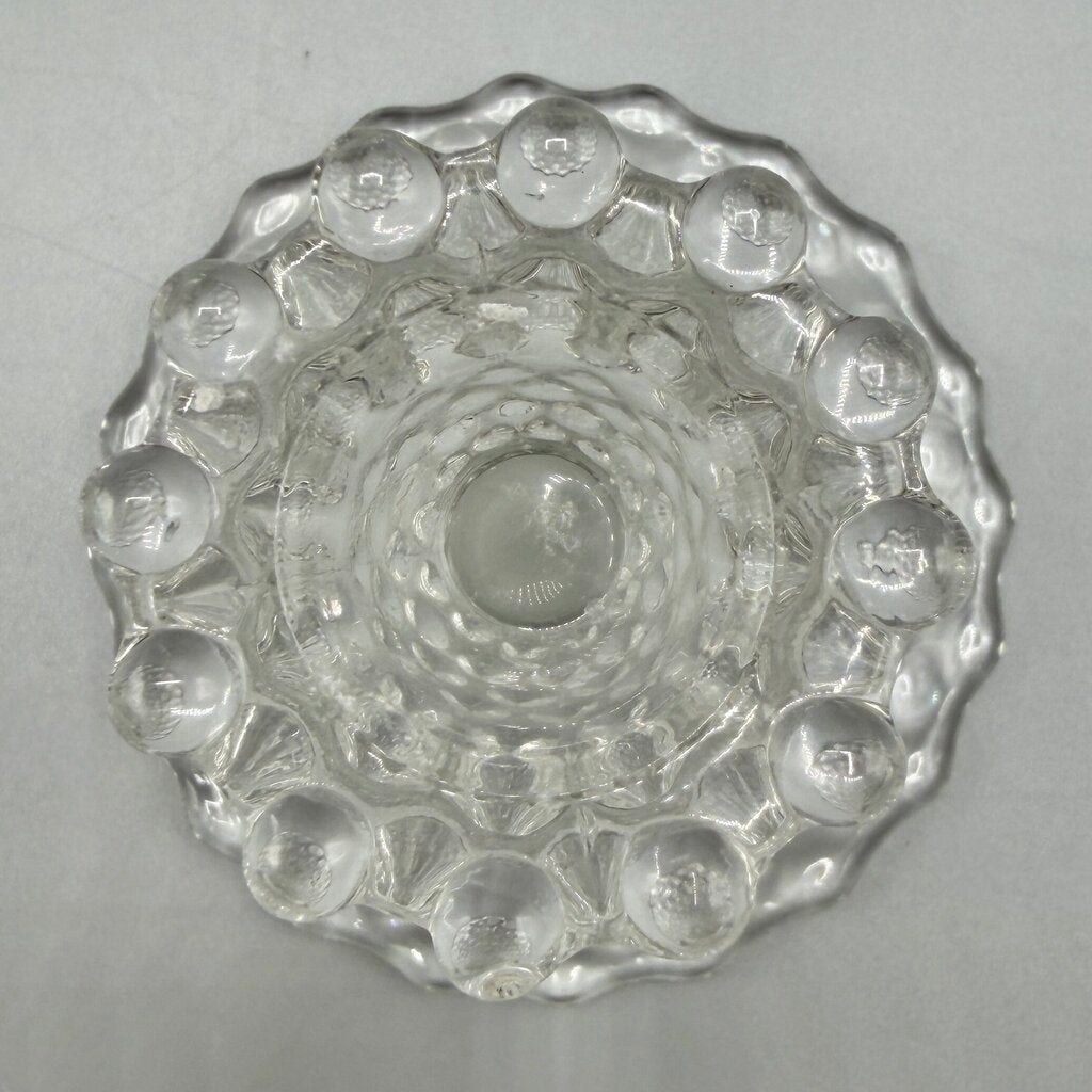 Pair of Vintage Duncan Miller Hobnail Candle Holders w/Bobeches & Prisms 5 1/2” /cb