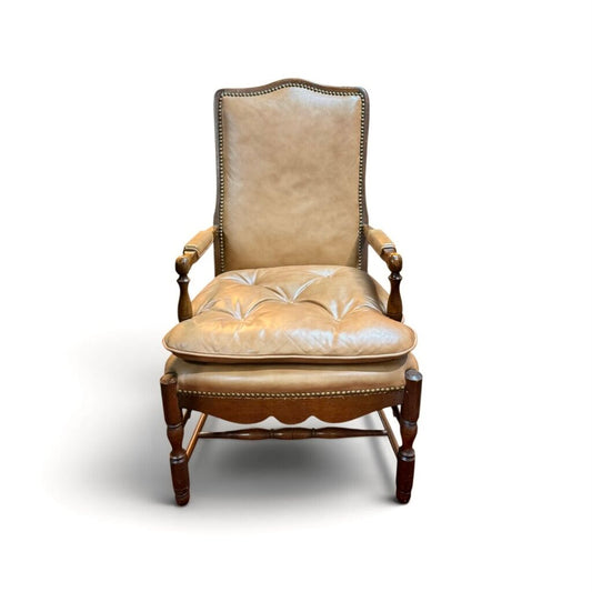 Tan Leather Wingback Style Tufted Cushion Armchair