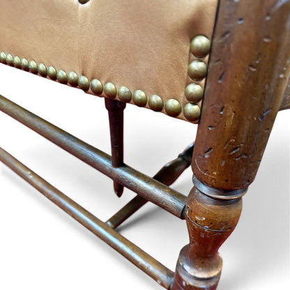 Tan Leather Wingback Style Tufted Cushion Armchair
