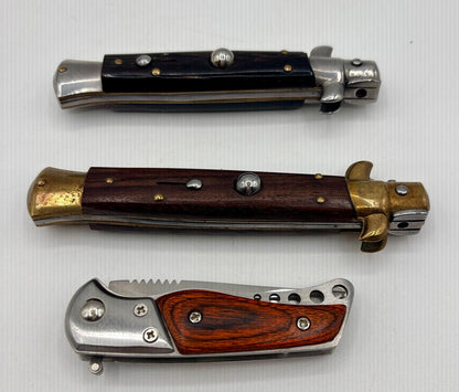 Lot of 3 Switchblade Knives 2 VTG.Italian Style & 1 Stainless /j