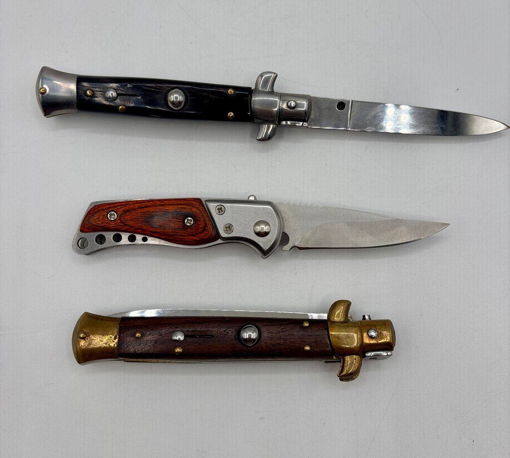 Lot of 3 Switchblade Knives 2 VTG.Italian Style & 1 Stainless /j
