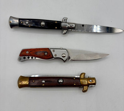 Lot of 3 Switchblade Knives 2 VTG.Italian Style & 1 Stainless /j