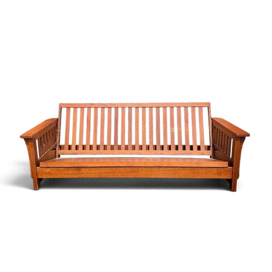 Red Oak Futon with Two Bed Cushions and Matching Pillows
