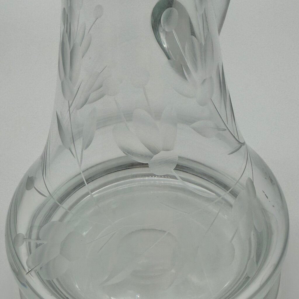 Vintage Hand Blown Oil & Vinegar Cruets w/Stoppers Floral Etched 9” Made in Poland /cb