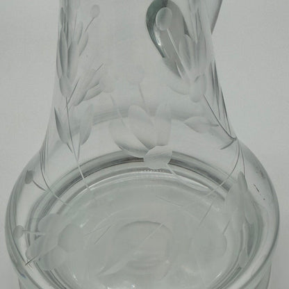 Vintage Hand Blown Oil & Vinegar Cruets w/Stoppers Floral Etched 9” Made in Poland /cb