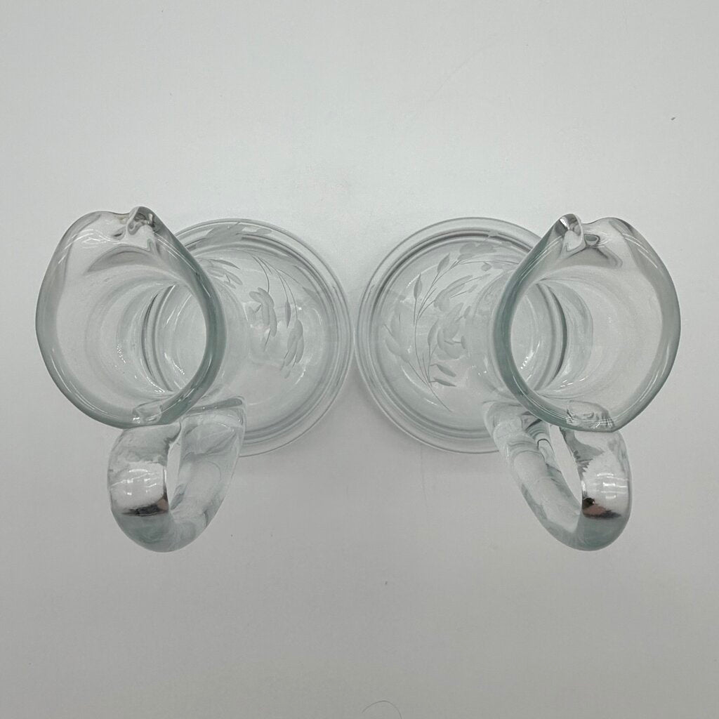 Vintage Hand Blown Oil & Vinegar Cruets w/Stoppers Floral Etched 9” Made in Poland /cb
