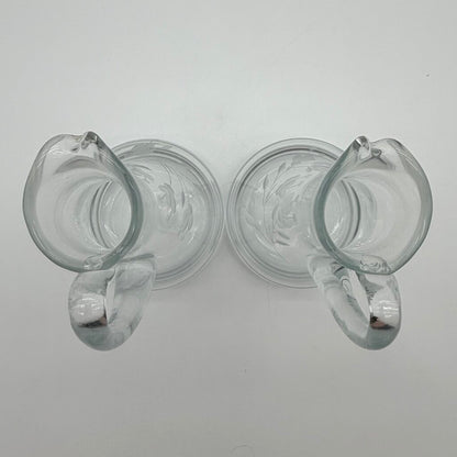 Vintage Hand Blown Oil & Vinegar Cruets w/Stoppers Floral Etched 9” Made in Poland /cb