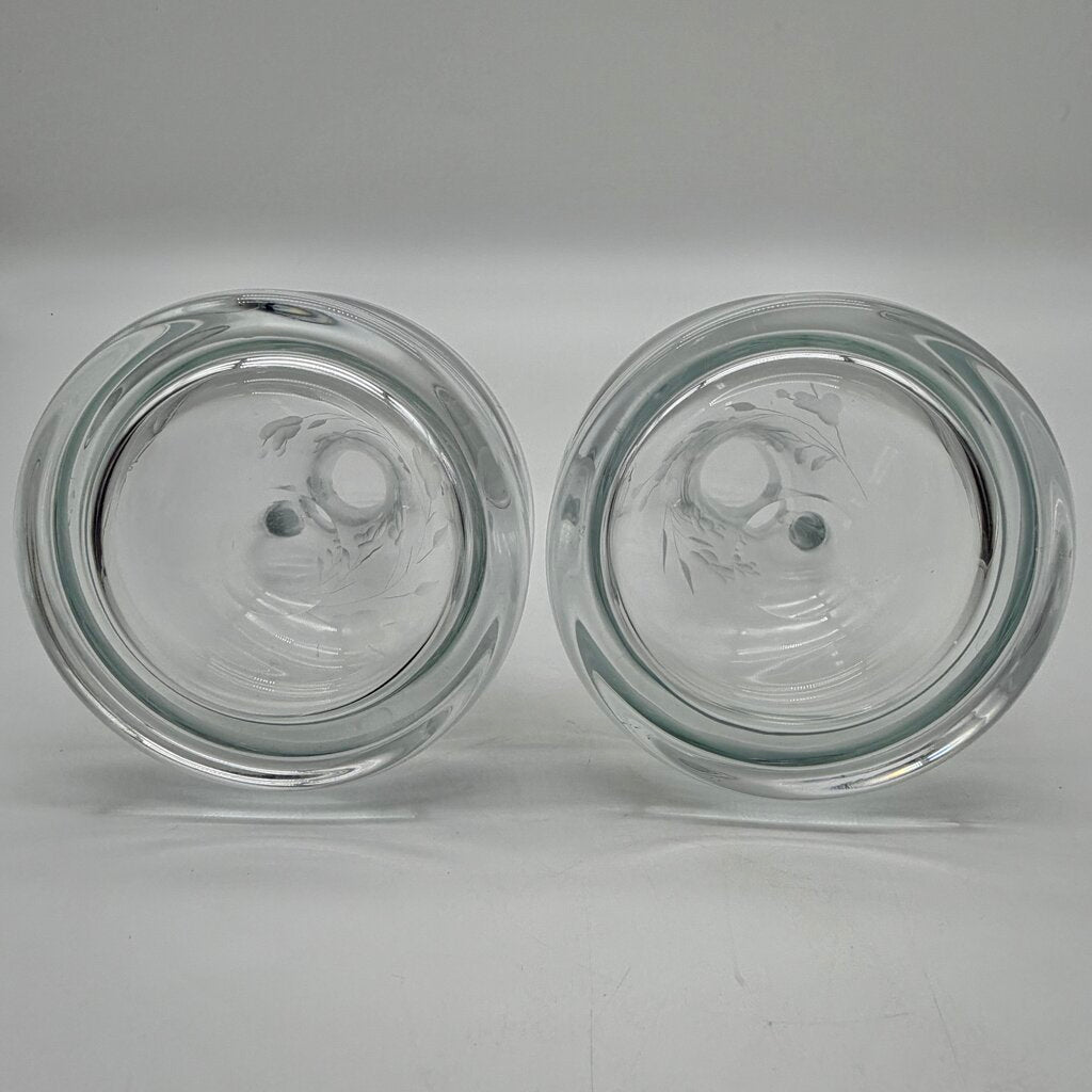 Vintage Hand Blown Oil & Vinegar Cruets w/Stoppers Floral Etched 9” Made in Poland /cb