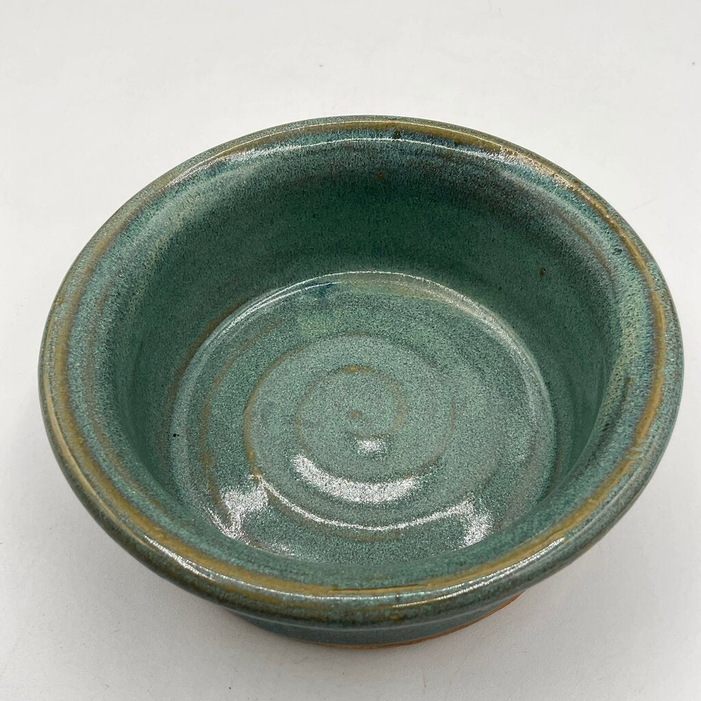 Wheel Thrown Glossy Teal Green Ceramic Bowl /f