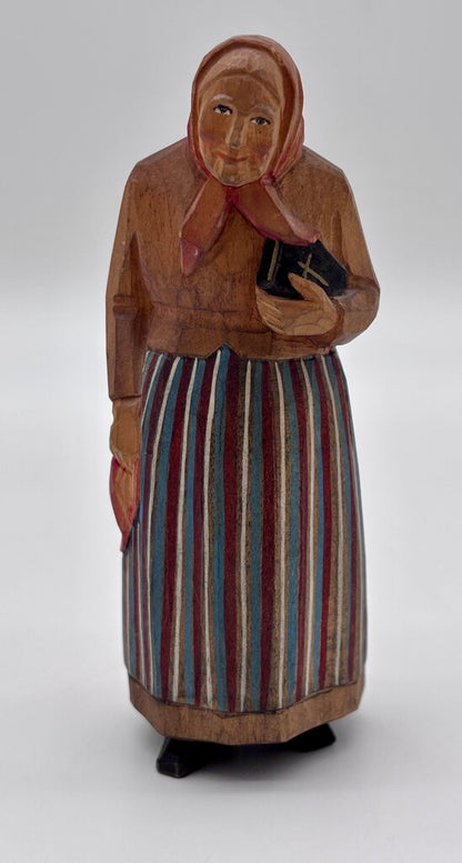 Vtg. Swiss Carved Wooden Figure of a Woman /j