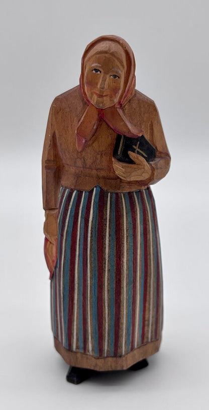 Vtg. Swiss Carved Wooden Figure of a Woman /j