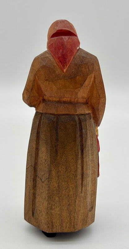 Vtg. Swiss Carved Wooden Figure of a Woman /j