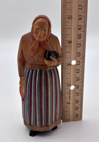 Vtg. Swiss Carved Wooden Figure of a Woman /j