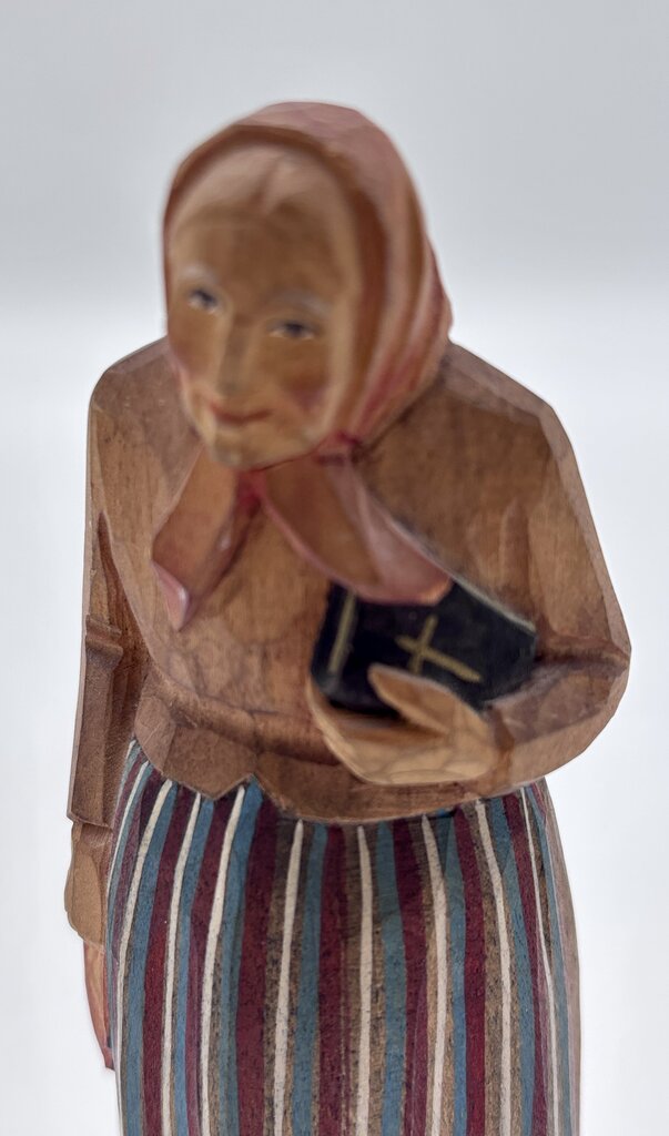 Vtg. Swiss Carved Wooden Figure of a Woman /j